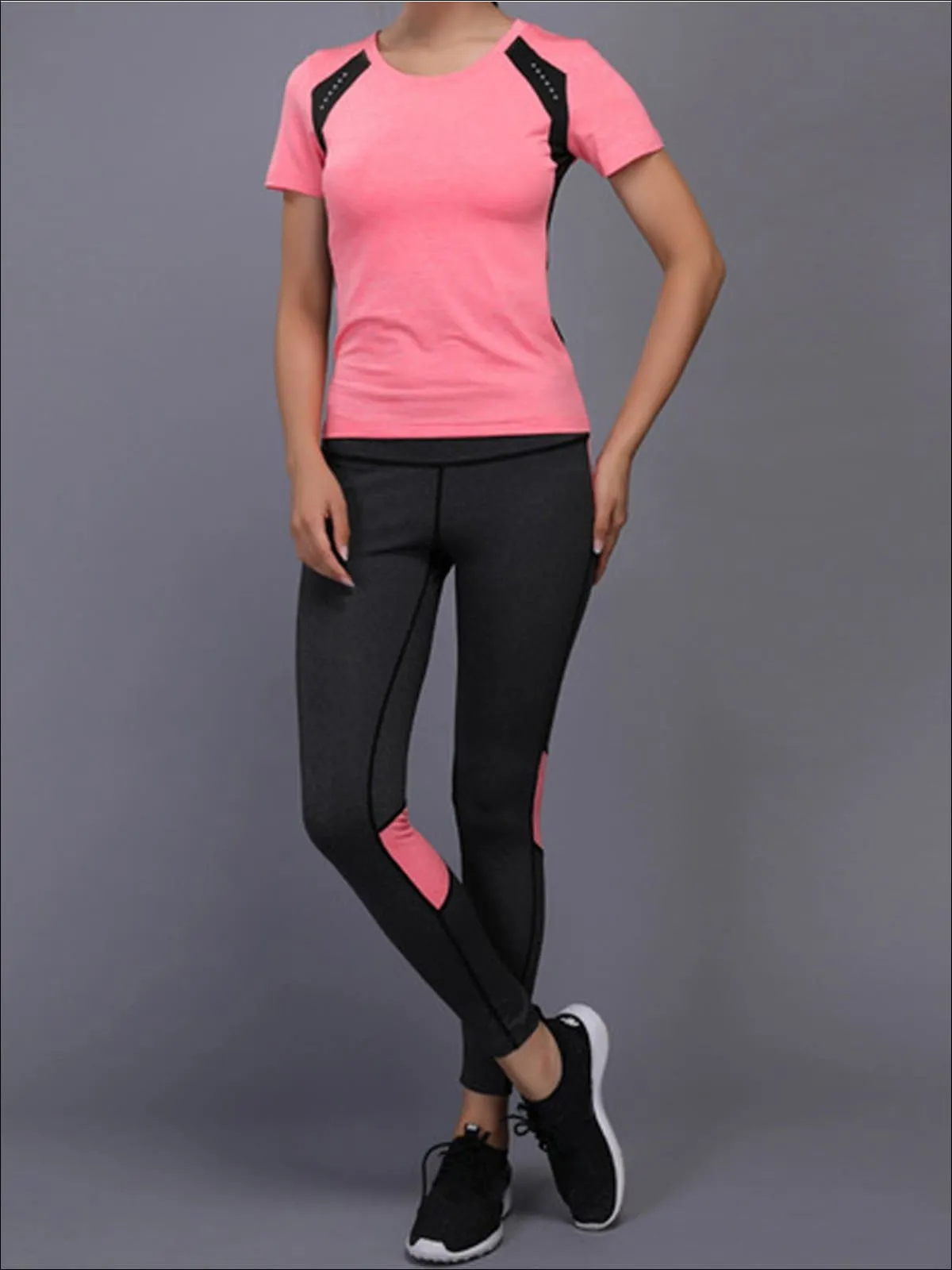 Women's Short Sleeve Workout Top And Seamless Legging Set