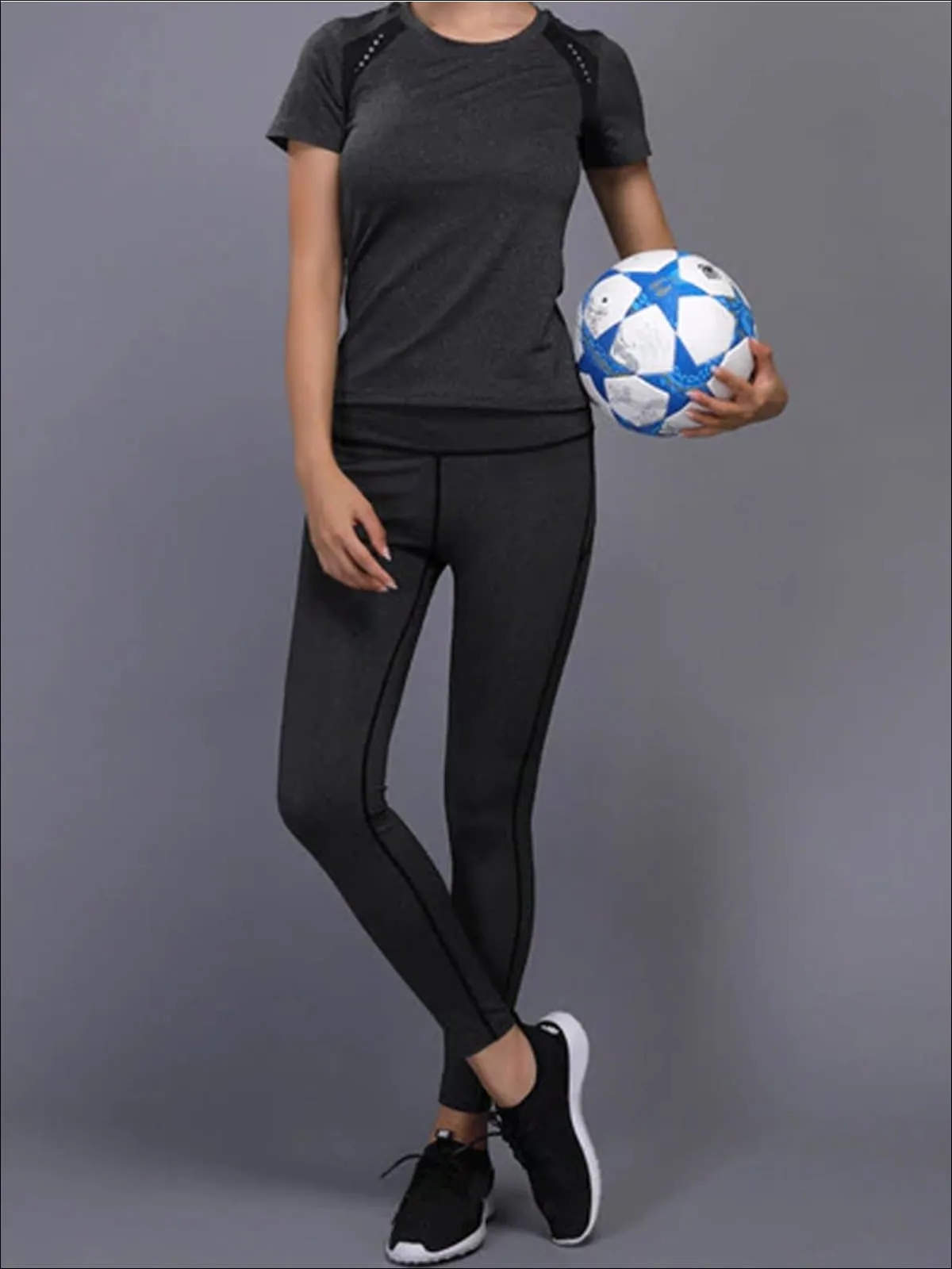 Women's Short Sleeve Workout Top And Seamless Legging Set