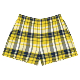 Yellow and Navy Blue Preppy Plaid Women's Athletic Swim Shorts