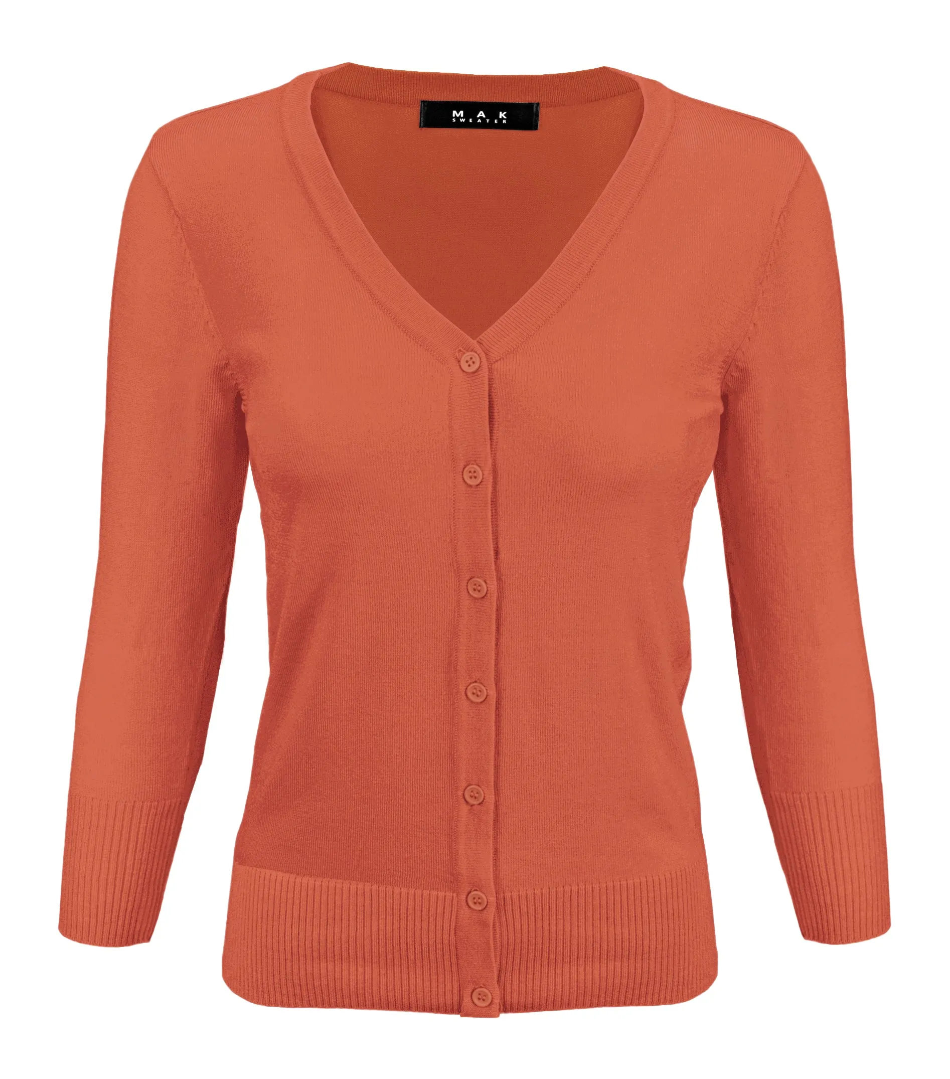 YEMAK Women's 3/4 Sleeve V-Neck Button Down Cardigan Sweater CO078 (S-L) Color Option (2 of 2)