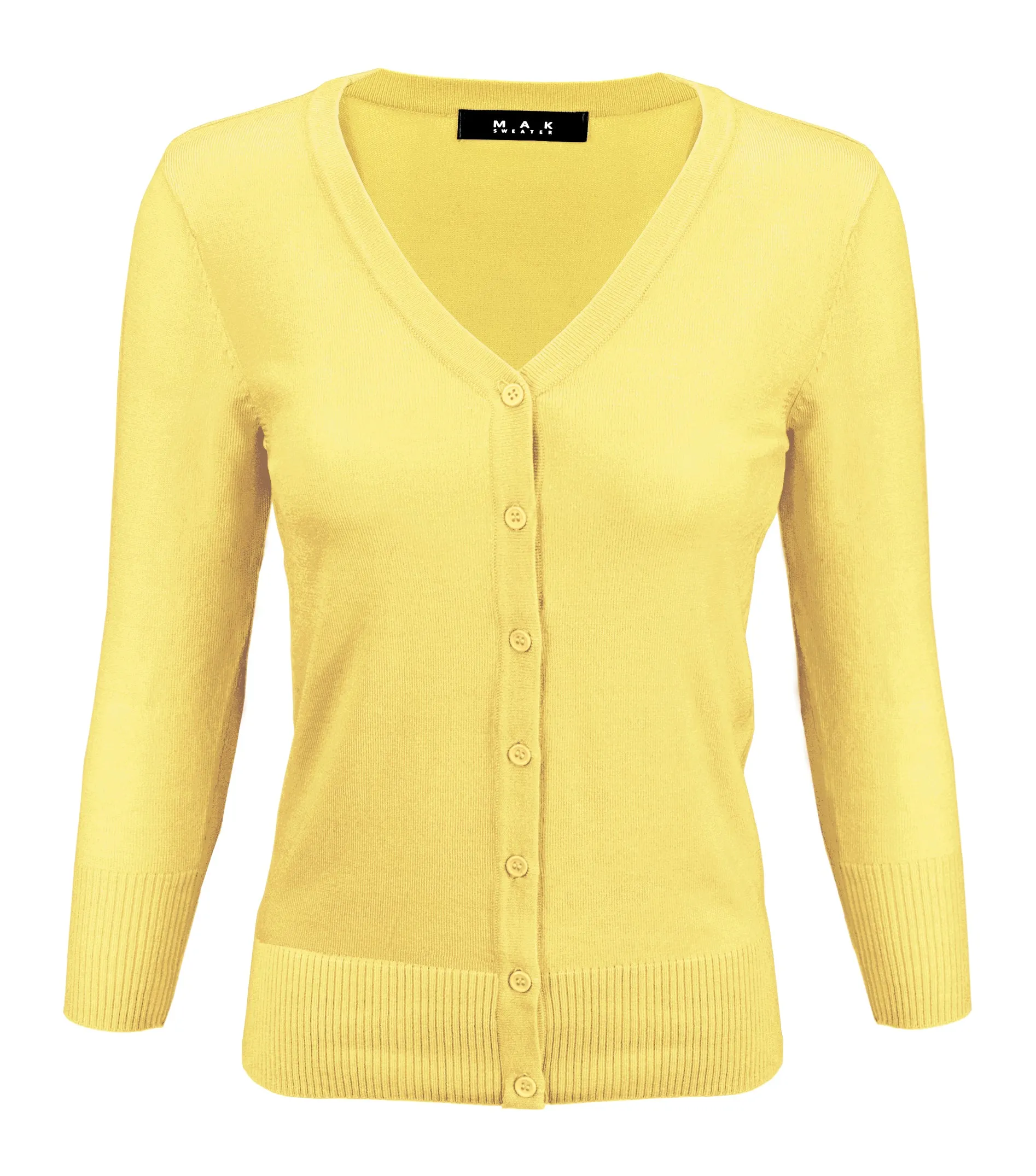 YEMAK Women's 3/4 Sleeve V-Neck Button Down Cardigan Sweater CO078 (S-L) Color Option (2 of 2)