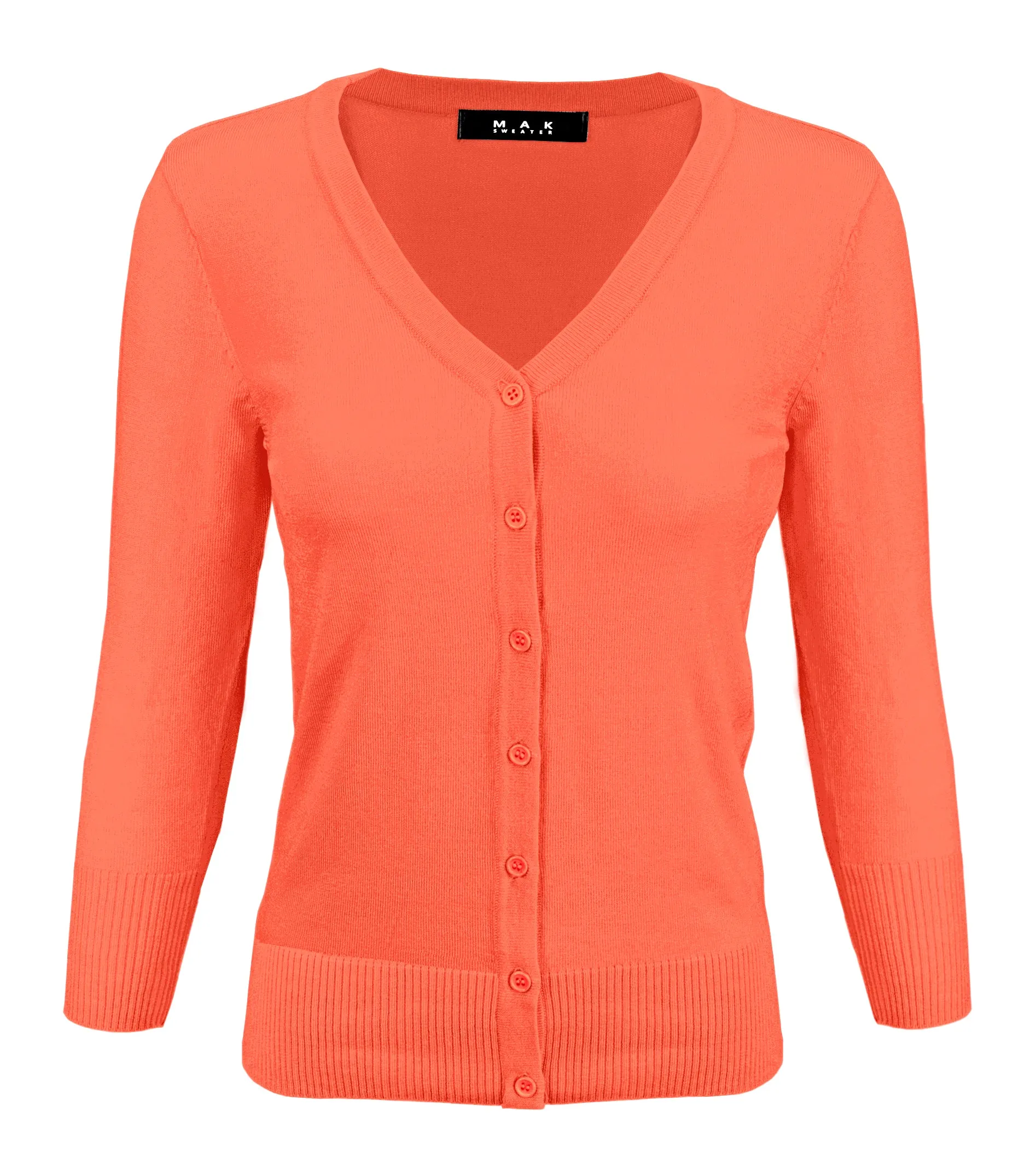 YEMAK Women's 3/4 Sleeve V-Neck Button Down Cardigan Sweater CO078 (S-L) Color Option (2 of 2)