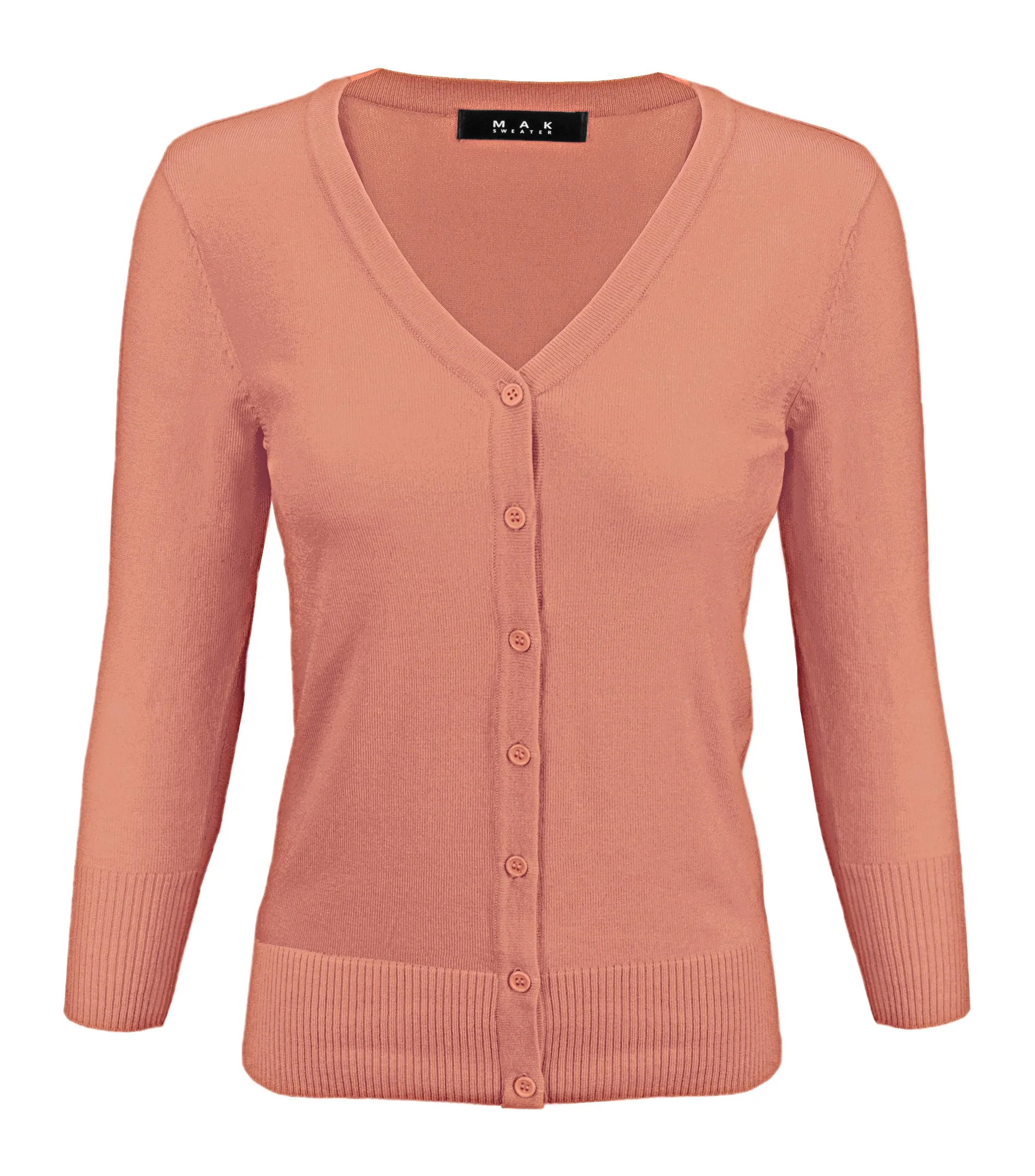 YEMAK Women's 3/4 Sleeve V-Neck Button Down Cardigan Sweater CO078 (S-L) Color Option (2 of 2)