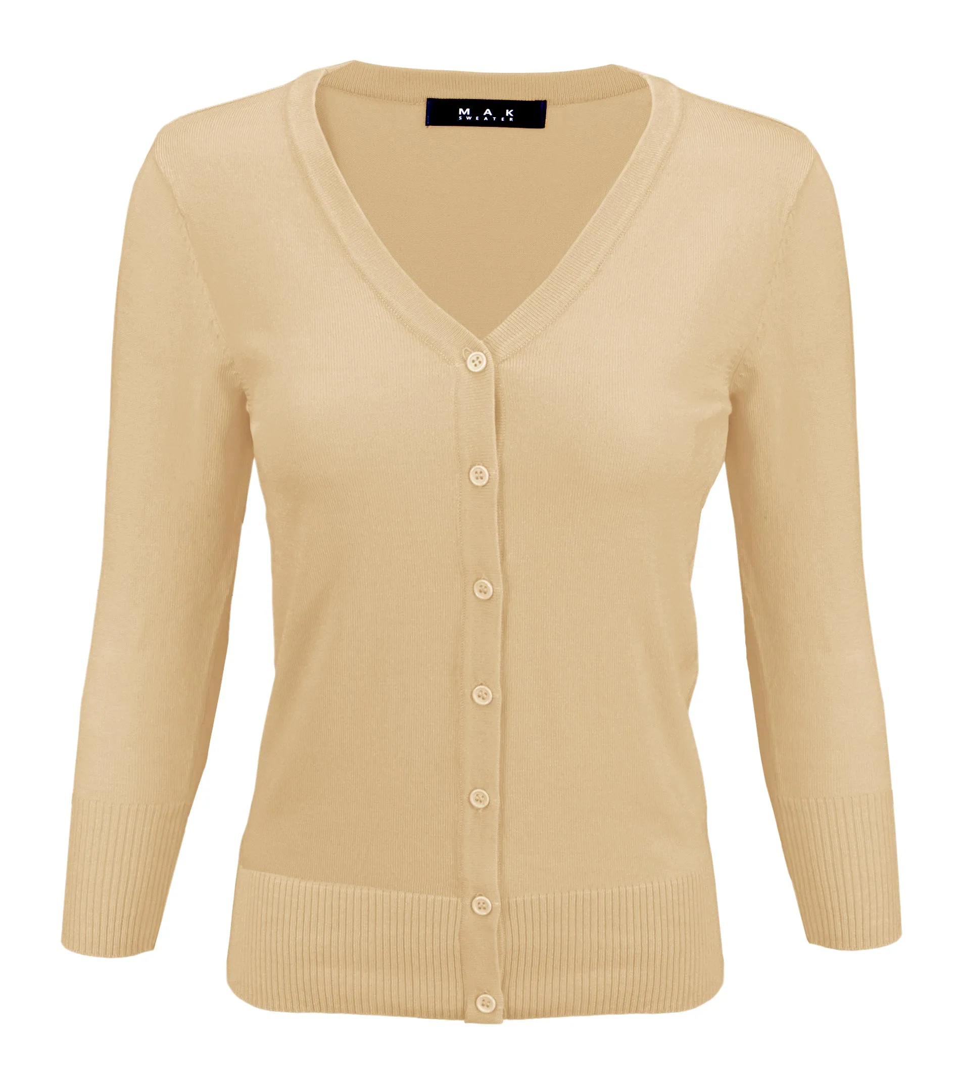 YEMAK Women's 3/4 Sleeve V-Neck Button Down Cardigan Sweater CO078 (S-L) Color Option (2 of 2)