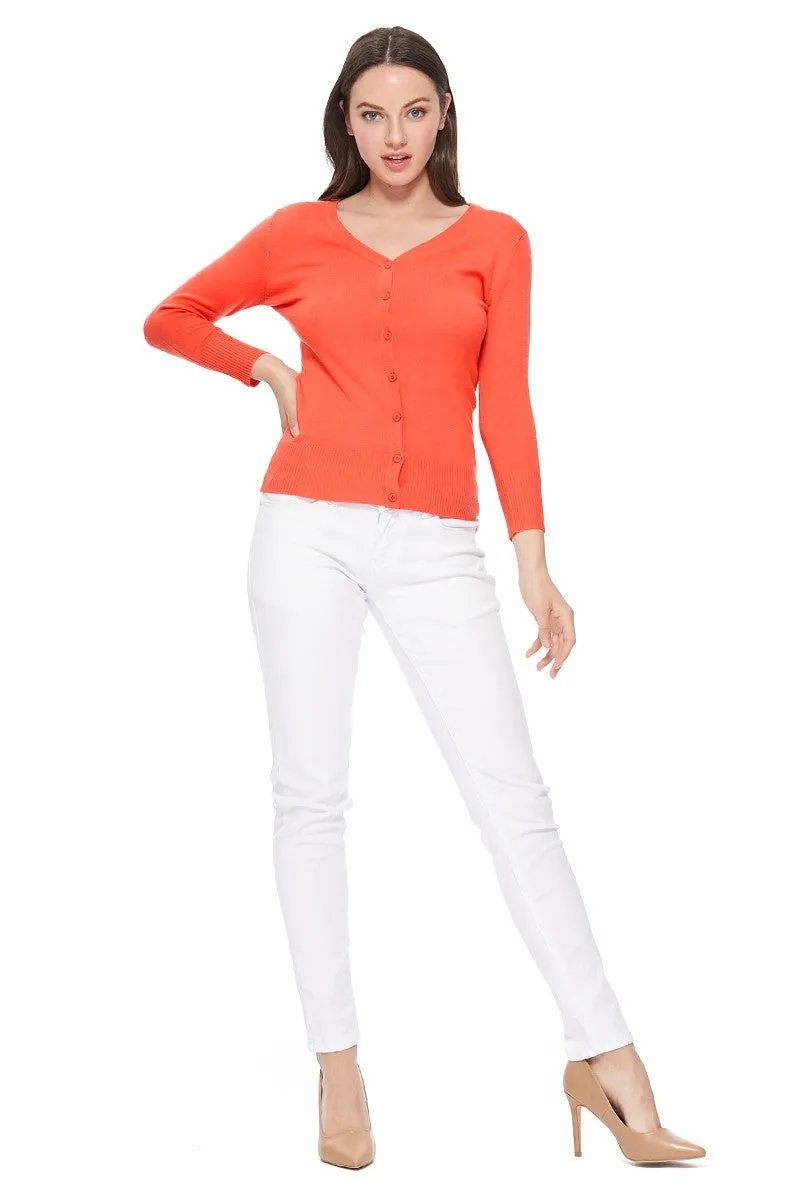 YEMAK Women's 3/4 Sleeve V-Neck Button Down Cardigan Sweater CO078 (S-L) Color Option (2 of 2)