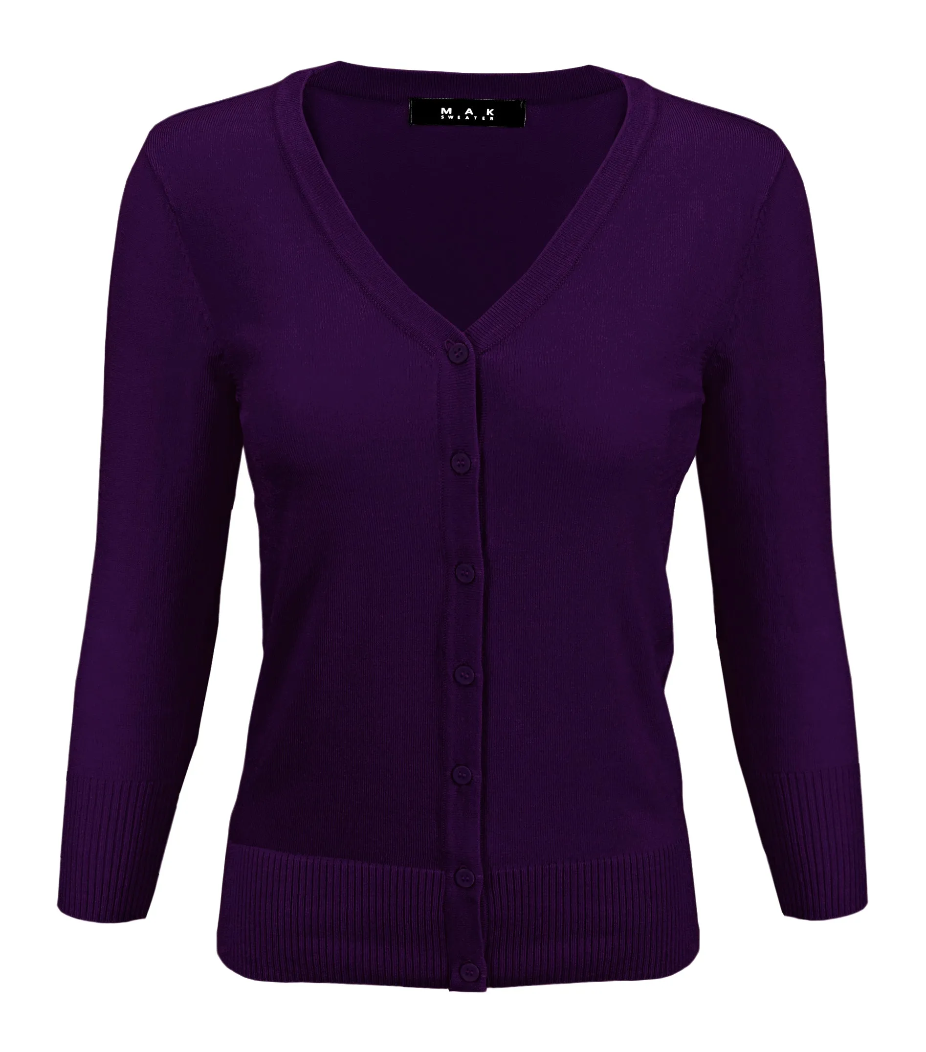 YEMAK Women's 3/4 Sleeve V-Neck Button Down Cardigan Sweater CO078 (S-L) Color Option (2 of 2)