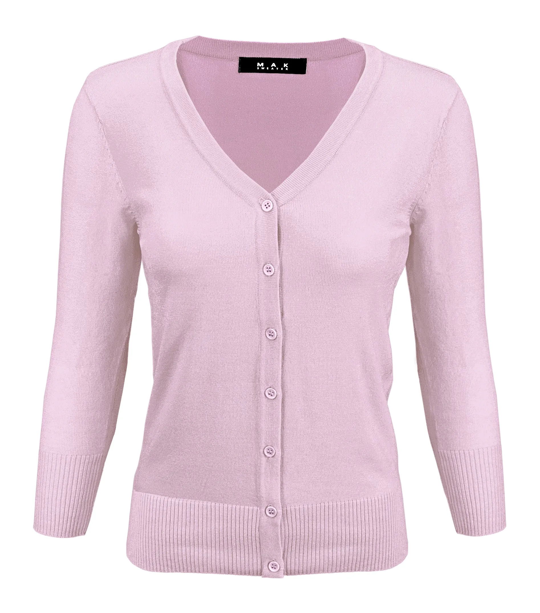 YEMAK Women's 3/4 Sleeve V-Neck Button Down Cardigan Sweater CO078 (S-L) Color Option (2 of 2)