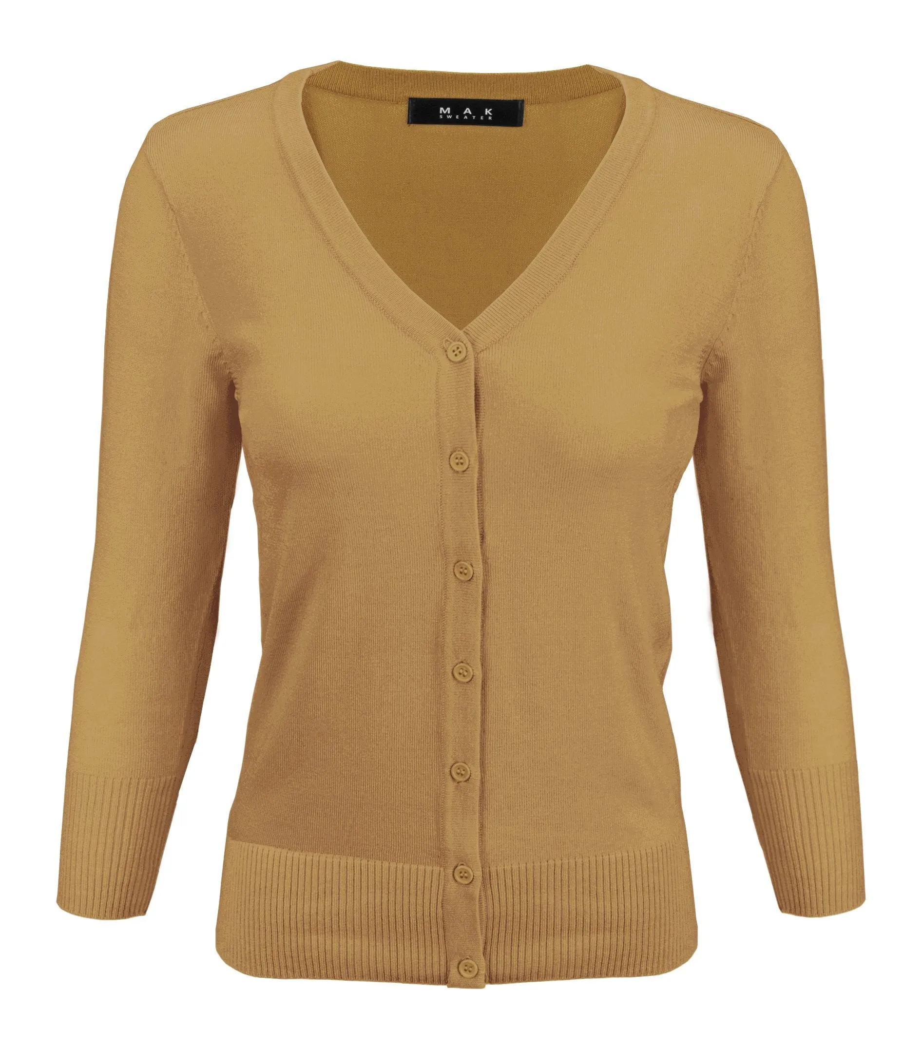 YEMAK Women's 3/4 Sleeve V-Neck Button Down Cardigan Sweater CO078 (S-L) Color Option (2 of 2)